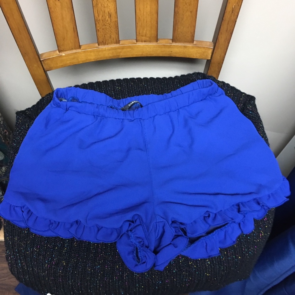 Caramela Blue Elastic Waistband Shorts W POCKETS